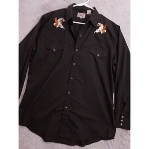 Ely Diamond Shirt Men Large Gaucho Embroidered Eagle Black Pearl Snap Cattleman